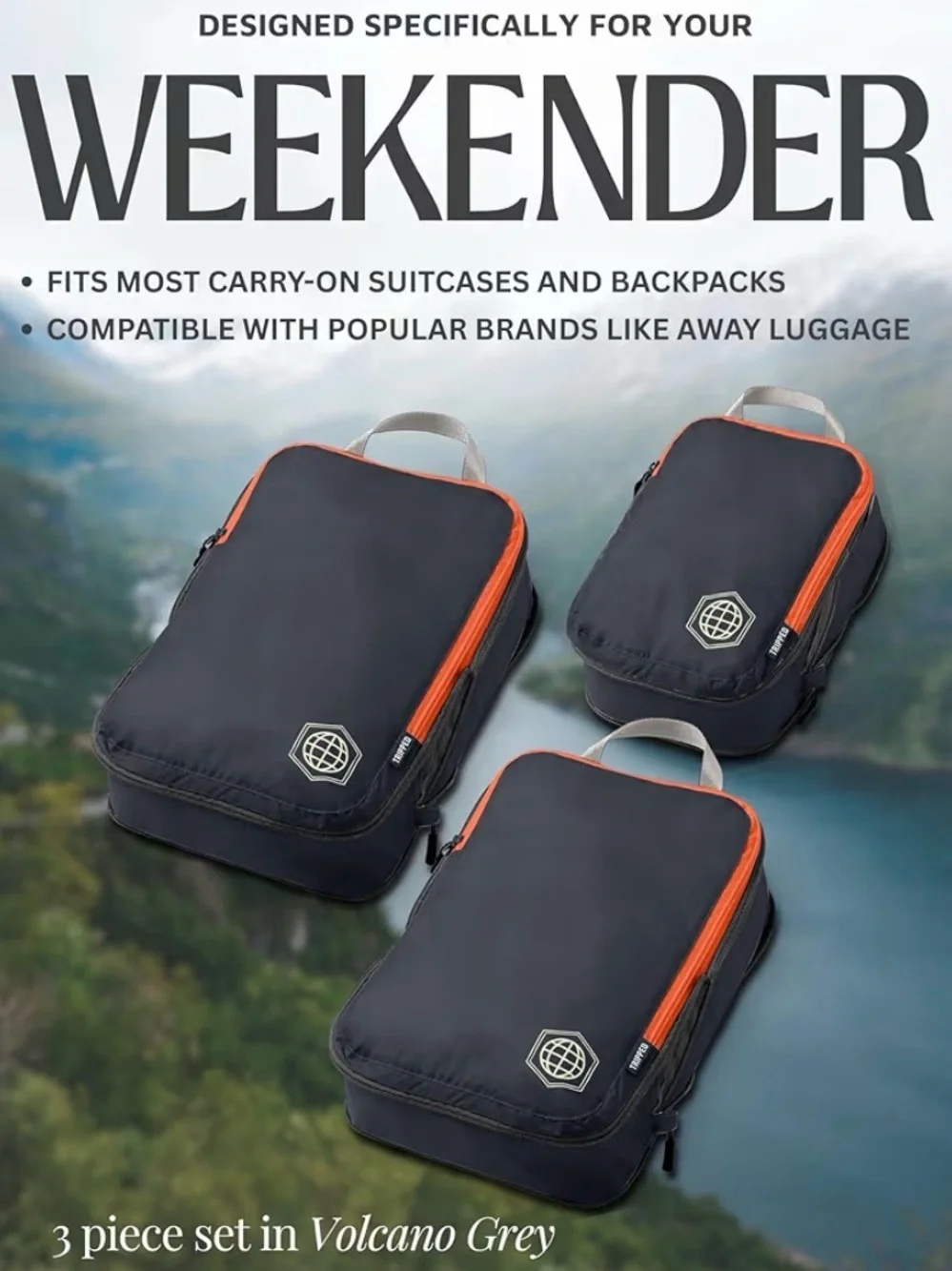 Tripped Travel Packing Cube Set - Gray with Orange Trim